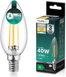 Lumileds LED izzó E14 gyertya B35 2.2W 470lm = 40W 2700K Meleg 360° izzószál A osztályú LUMILED (LUMLEDG0612)