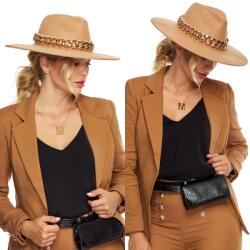 DEMUR Női Filc Kalap elegáns őszi téli karamell arany lánc