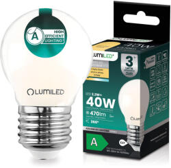 Lumileds LED izzó E27 gömb alakú P45 2.2W 470lm = 40W 2700K Meleg 360° Izzószál A OSZTÁLYÚ LUMILED (LUMLEDH0452)
