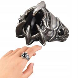  Démon Gyűrű 925-ös Ezüst Fekete Agáttal, Állítható, Elegáns (SDO3)