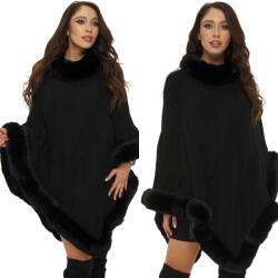DEMUR Fekete Női Poncsó, meleg kötött, szőrmés
