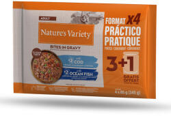 Nature's Variety 2x44x85g Nature's Variety Bites szószban Adult tőkehal & tengeri hal nedves macskatáp -15% kedvezmény