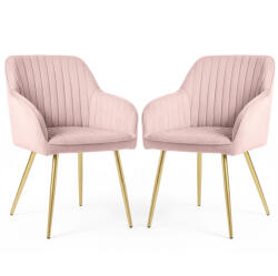 AKORD FLORENCE Tapicerowane Welurowe Szék Puder Rózsaszín Arany Lábakkal 2 db (FLORENCE-PPG)