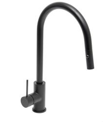 SAT Mosogató csaptelep SAT Aurum kihúzható zuhannyal, 2 áram fekete matt SATBAUR286C (163570601F8)