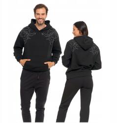 Moraj Fekete Unisex Kapucnis Pulóver Dekoratív Strasszokkal Bélelt Divatos 3XL (OBD4500-004)