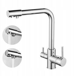 Hydroland Háromutas Konyhai Csaptelep Forgatható Kifolyócsővel Konyhai Csaptelep Szűrő Króm (BATERIA KUCHENNA TRÓJDROŻNA)