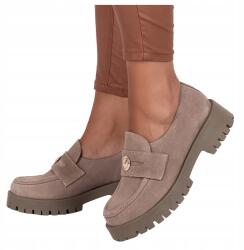 Casu Bézs Női Bőr Mokaszin Platformon Arany Díszítéssel Könnyű R 41 (7080070000417)