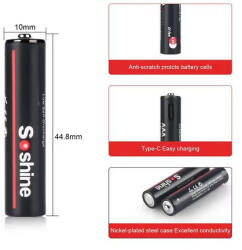 Soshine 700mAh 1100mWh HR03 tölthető 1, 5V Lithium AAA mikro elem (Soshine-1100mWh)