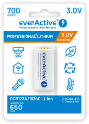 everActive RCR123A 650mAh 16340 mikro USB 3V Lithium tölthető fotó elem (everActive-16340-650-3V)