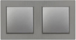 Leziter Nova kettős kereszt kapcsoló 10A 250V 107 szürke dupla kerettel (LN2KERV-SZ_LN107-SZ_2) - homelux