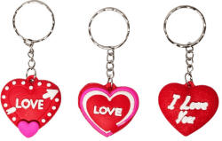  Szivecskés kulcstartó, műanyag, 3, 5cm magas, többféle (KGG-039839)