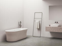 RAVAK Ypsilon 180x80, akrilkád, Alabaster Pink/fehér, szabadonálló, fehér/fekete/króm lefolyó