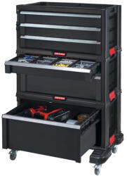 Keter Szerszámosláda, Keter 17201228, 56, 5 x 75 x 29 cm, fekete, 6 fiókos (5 kisebb + 1 mély), kerekes, beépített fogantyú (TC239782)