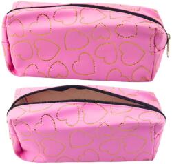 Lean Rózsaszín Piornik, arany szív mintával, 20x8x6cm, szett (21905)