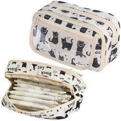 Lean Iskolatáska fekete macskás motívummal, 21x12x6cm, krémszínű (25035)