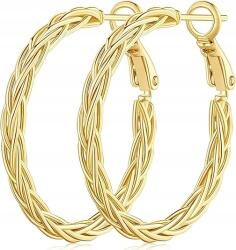  14 karátos arany karika fülbevaló nőknek, divatos, vastag, csavart karikák, 30 mm, 1 pár (741050493342)