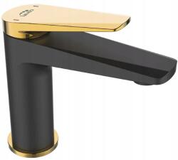 Laveo Álló mosdó csaptelep klikk-klakk leeresztővel, alacsony, fekete/arany (BVR 722G)