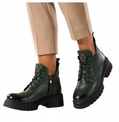 Casu Zöld Bőr Női Bokacsizma Kényelmes Díszítéssel Platform Fűzött 40-es (7099150000407)