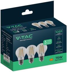 V-TAC 10W E27 meleg fehér filament A60 LED égő, 3 db/csomag - SKU 2144101 (2144101)