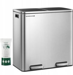SONGMICS Ezüst színű acél szemeteskosár 2 x 30 L-es tartály szelektív hulladékgyűjtéshez (LTB60NL)