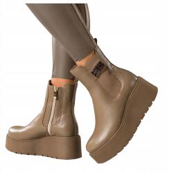 Casu Bézs Bőr Női Platformos Bokacsizma Kényelmes Gumi Felsőrész 40-es (7100690000403)