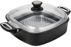 SKK Excelent titán-gyémánt négyszögletes fazék 28×28/8 cm, párolóbetéttel és üvegfedővel