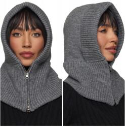 DEMUR Balaclava Kapucnis Női kötött pulóver, téli, szürke (kominy kaptury kominiarki czapki damskie)
