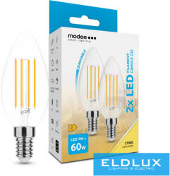 ELDLUX Modee LED Izzó Filament Gyertya (Candle) C35 7W E14 360° 2700K dimm. 2db/csomag (ML-CF2700K7WE14DB2)