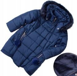  Téli kabát lány kabát meleg sötétkék szőrme meleg 98-as (G734B)