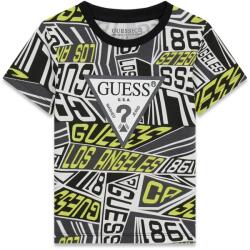 GUESS Тениска за мини момчес надписи в бяло, черно и жълто със сиво лого Guess