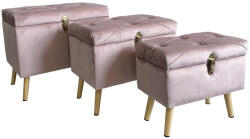 AdTrend Set 3 tabureti catifea roz 47 x 26 x 40, 5, 54 x 34 x 46, 62 x 42 x 53 cm (100367)