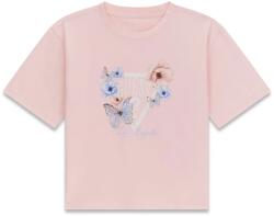 GUESS Розова тениска за момиче с бяло лого и цветя Guess