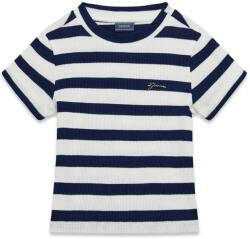 GUESS Раирана тениска рипс за мини момиче в бяло и тъмно синьо Guess