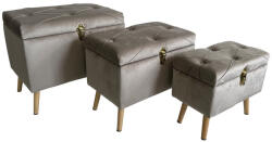 AdTrend Set 3 tabureti catifea gri 47 x 26 x 40, 5, 54 x 34 x 46, 62 x 42 x 53 cm (100371)