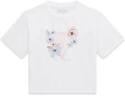 GUESS Бяла тениска за момиче с розово лого и цветя Guess