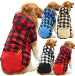  Kutyaruha - Kutyapulóver - Kutyapulcsi - Puha kockás pulóver, kapucnival és zsebbel - Tökéletes Nagy Kutyáknak! - M - szürke