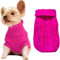  Kutyaruha - Kutyapulóver - kutyapulcsi, Kötött Garbós - meleg - sötétrózsaszín - M - sötét rózsaszín