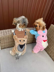  Kutyaruha - Puha Kezeslábas, overál, overall - Rózsaszin nyuszis és barna macis mintákkal , kényelmes és uber cuki - L - rózsaszín