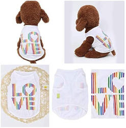  Kutyaruha - Fehér pamut trikó LOVE felirattal, szivárványos mintában - S