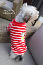  Kutyaruha - Kutyapulóver - Kutyapulcsi - Majmos, csíkos plüss - többféle színben - M - piros