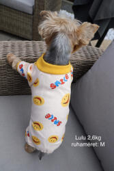  Kutyaruha - Meleg, overál vagy overall kezeslábas kutyaruha sárga, smiley-s mintával - XL