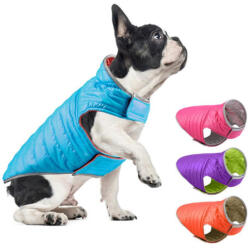  Kutyaruha - Kutyakabát - kutyamellény - KIFORDÍTHATÓ - Fényvisszaverős, víz és széltörő, tépőzáras - minden mellény kettő színű - M - piros