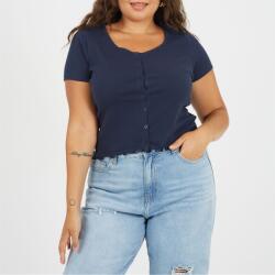 Brave Soul Фланелка с къс ръкав Brave Soul Plus Size Button Through Short Sleeve Top with Lettuce Hem - Navy