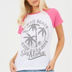 Brave Soul Дамска тениска Brave Soul Womens Contrat Raglan Sleeve T-shirt with Hawaii Graphic - White/Coral