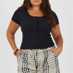 Brave Soul Фланелка с къс ръкав Brave Soul Plus Size Button Through Short Sleeve Top with Lettuce Hem - Black