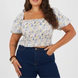 Brave Soul Plus Size Womens Puff Sleeve Top with Ruched and Tie Details. - Blue Floral