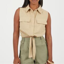 Brave Soul Womens Sleeveless Collared Top with Tie Detail - Sand