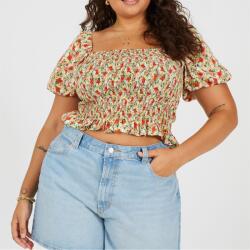 Brave Soul Plus Size Womens Puff Sleeve Top with Ruched and Tie Details. - Red Floral