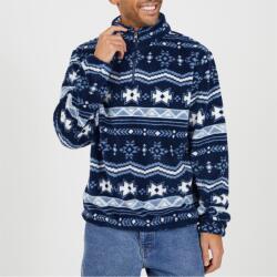 Brave Soul Mens Quarter Zip Borg Fleece with Pattern - Navy/Multi