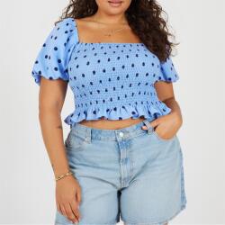Brave Soul Brave Plus-Size Shirred Bust Polka Dot Top with Puff Sleeves - Blue/Navy